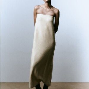 Zara Strapless Cream/Pale Yellow Sequins Dress